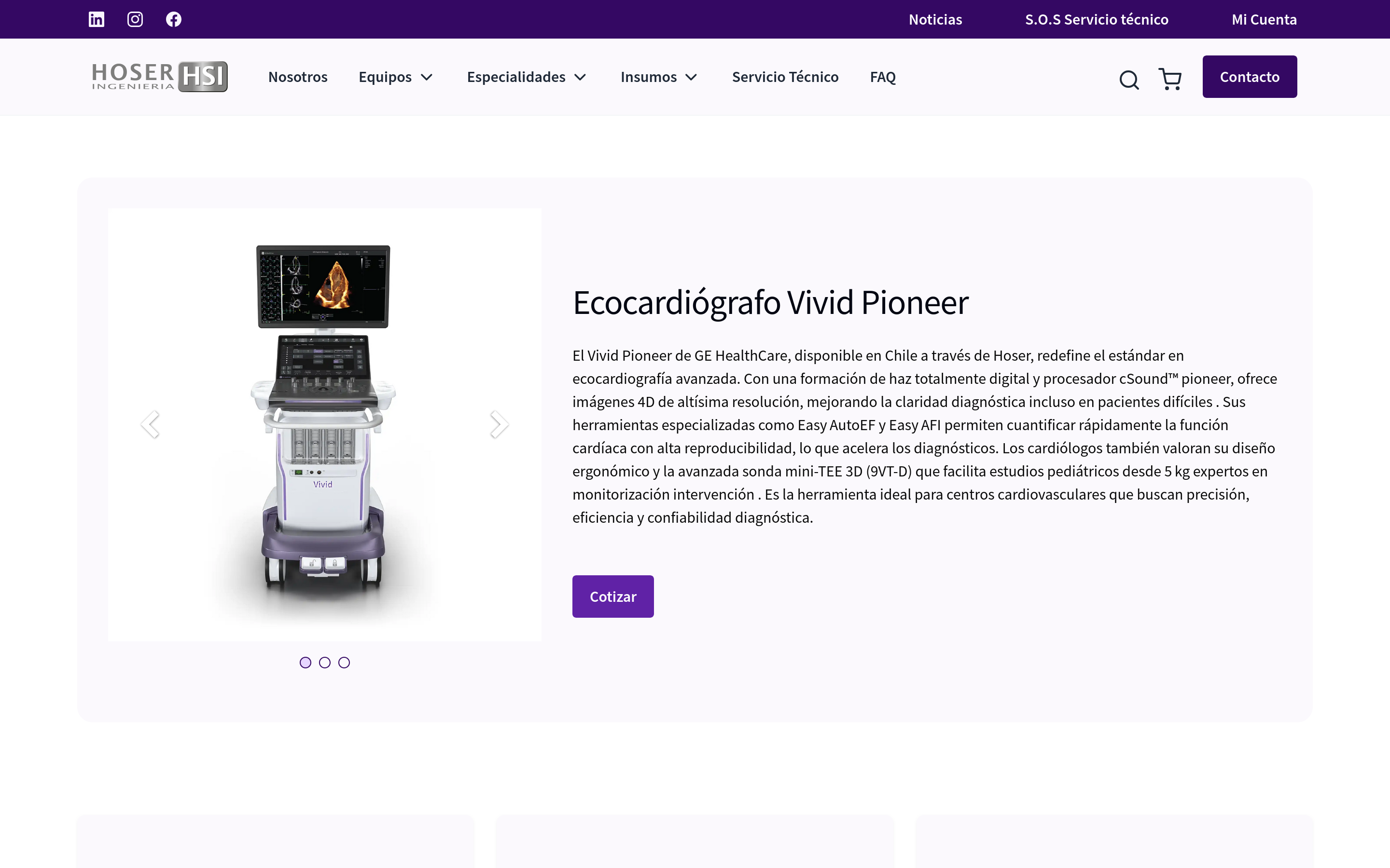 Hoser HSI Phase 2 product page — Ecocardiógrafo Vivid Pioneer